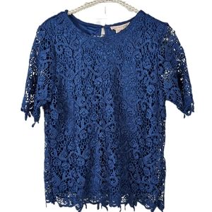 Philosophy Lace Overlay Lined Short Sleeve Top